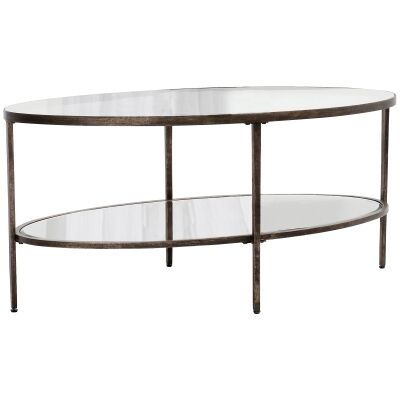 Firmo Glass & Metal Oval Coffee Table, 112cm, Aged Bronze
