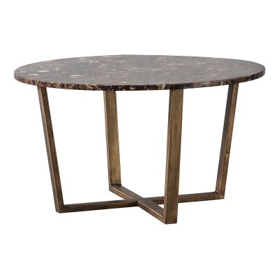 Chan Marble Top Round Coffee Table, 80cm, Brown / Brass