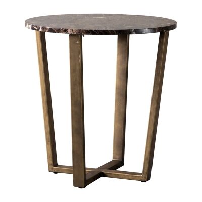 Chan Marble Top Round Side Table, Brown / Brass