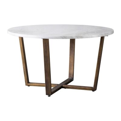 Earl Marble Top Round Coffee Table, 80cm, White / Brass