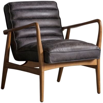 Danny Top Grain Leather & Timber Armchair, Antique Ebony