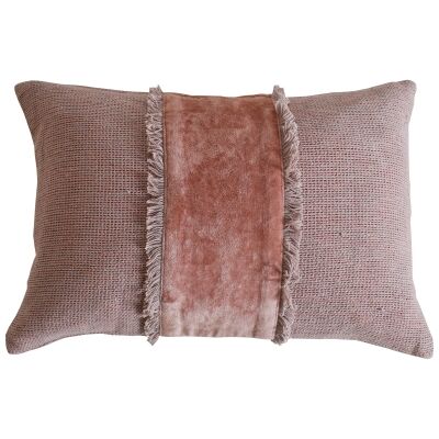 Amariss Embellished Fringe Cotton Lumbar Cushion, Blush