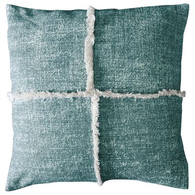 Pixie Feather Filled Fringed Cotton Scatter Cushion, Teal