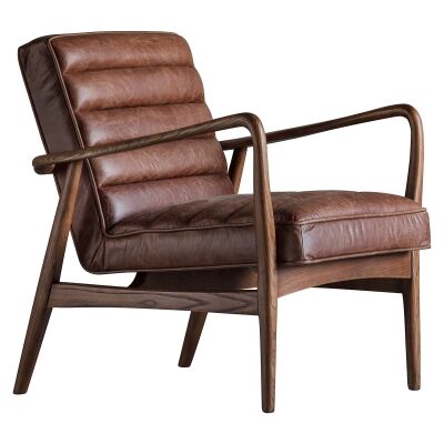 Danny Top Grain Leather & Timber Armchair, Antique Brown