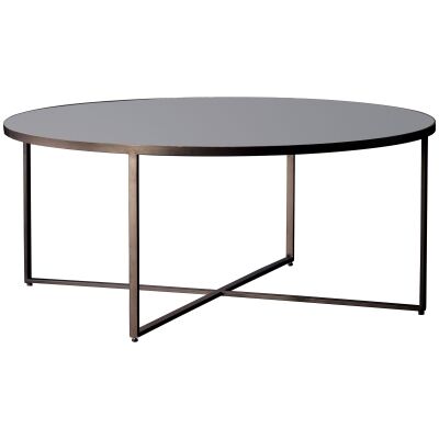 Tayla Glass Top Metal Round Coffee Table, 100cm, Black