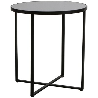 Tayla Glass Top Metal Round Side Table, Black