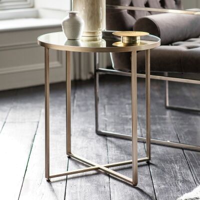 Tayla Glass Top Metal Round Side Table, Silver