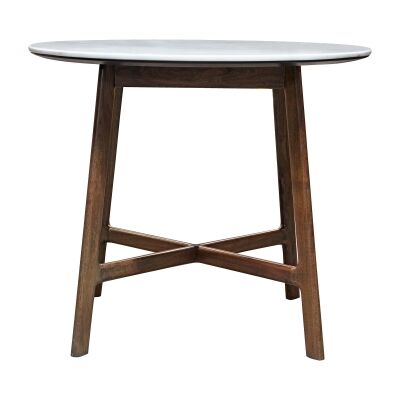 Burford Marble Topped Acacia Timber Round Dining Table, 90cm