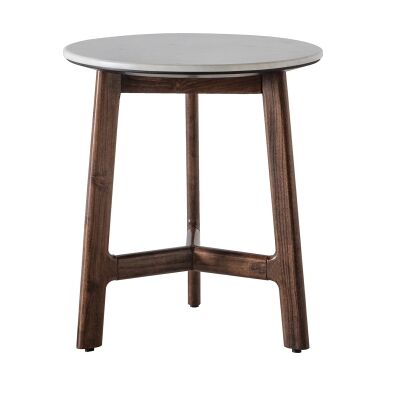 Burford Marble Topped Acacia Timber Round Side Table