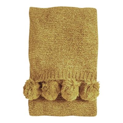 Poccon Knitted Chenille Throw, 170x130cm, Ochre