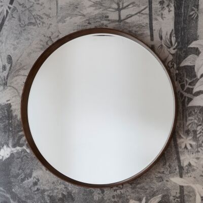 Kalem Wooden Frame Round Wall Mirror, 100cm, Walnut
