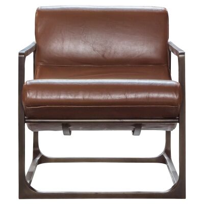 Vena Leather & Metal Lounge Armchair, Brown