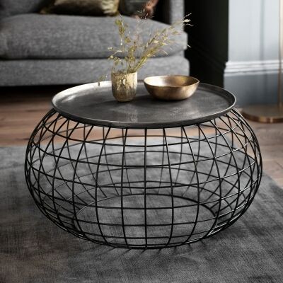 Randall Metal Round Tray Top Coffee Table, 80cm, Antique Silver