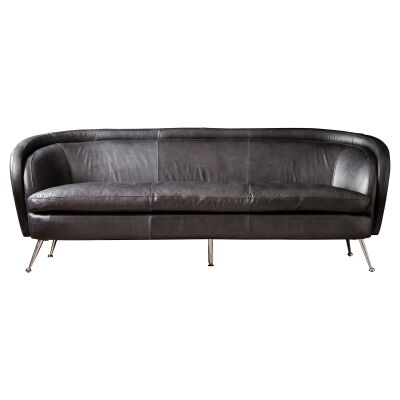 Tania Leather Sofa, 3 Seater, Black