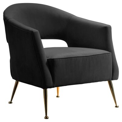 Briana Velvet Fabric Armchair, Black