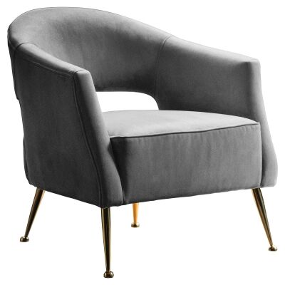 Briana Velvet Fabric Armchair, Grey