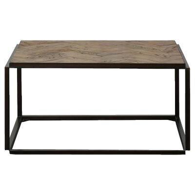 Lungro Reclaimed Elm & Metal Square Coffee Table, 90cm