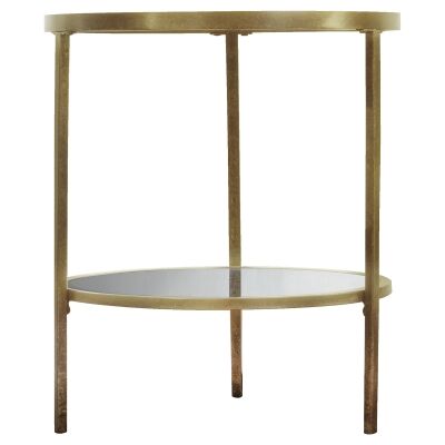 Firmo Glass & Metal Round Side Table, Champagne Gold