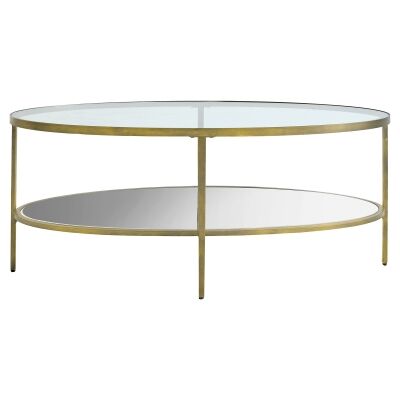 Firmo Glass & Metal Oval Coffee Table, 112cm, Champagne Gold