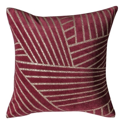 Bohann Linear Geo Cotton Velvet Scatter Cushion, Claret