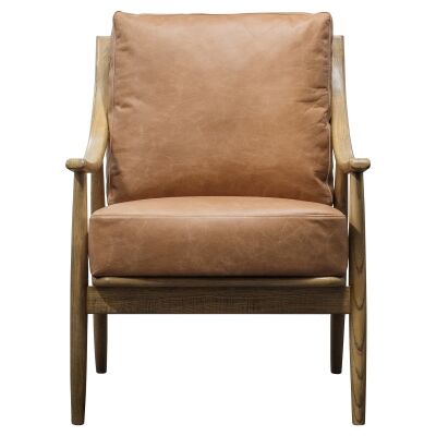Luzzi Timber Armchair with Leather Cushion, Brown