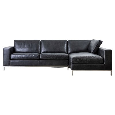 Carfax Leather Corner Sofa, 2 Seater with RHF Chaise, Black