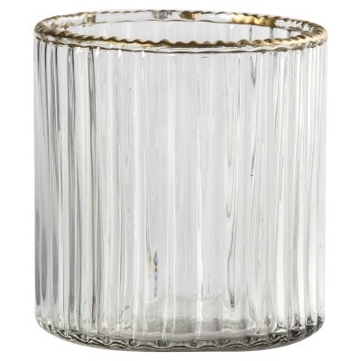 Norah Ribbed Glass Tealight Holder, Set of 3, Clear / Gold