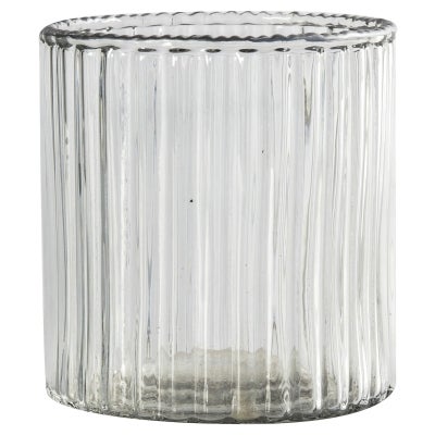 Norah Ribbed Glass Tealight Holder, Set of 3, Clear / Silver