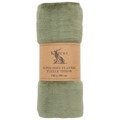 Kilburn & Scott Super Soft Flannel Fleece Throw, 140x180cm, Olive