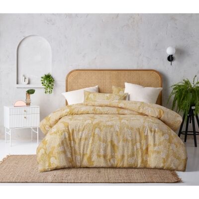 Accessorize Otway Washed Cotton Quilt Cover Set, Single, Ochre
