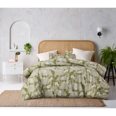 Accessorize Otway Washed Cotton Quilt Cover Set, Single, Moss Green