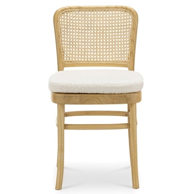 Prague Rattan & Timber Dining Chair with Boucle Fabric Seat, Cream / Natural