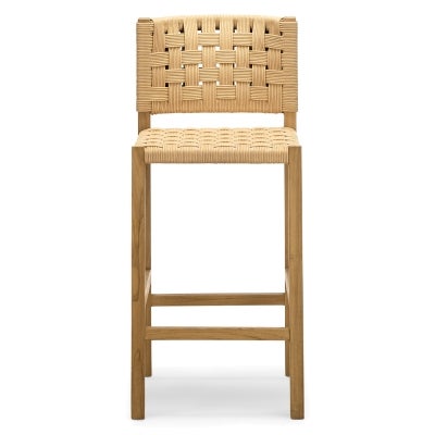 Kyren Woven Rope & Teak Timber Indoor / Outdoor Counter Stool with Back