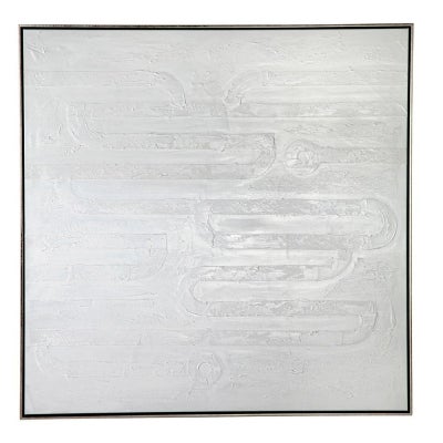 "Clean Lines" Framed Oil Hand Painted Abstract Canvas Wall Art, 120cm, White