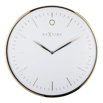 NeXtime Glamour Metal Frame Wall Clock, 40cm, White / Gold