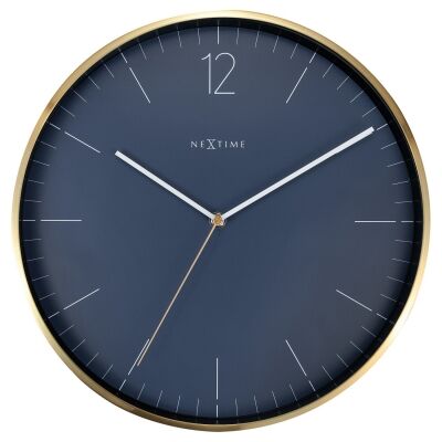 Nextime Essential Metal Frame Round Wall Clock, 34cm, Blue / Gold
