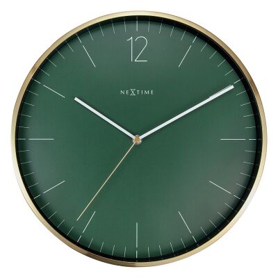 Nextime Essential Metal Frame Round Wall Clock, 34cm, Green / Gold