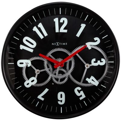 NeXtime Modern Gear Metal Round Wall Clock, 36cm, Black