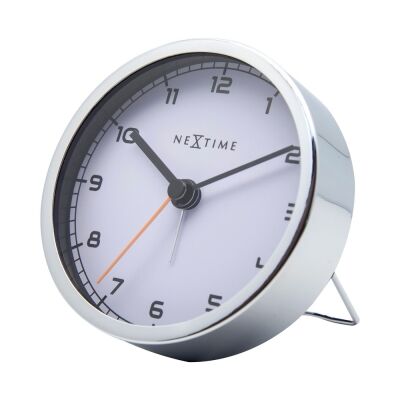 Nextime Company Metal Table Alarm Clock, 9cm, Silver / White