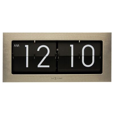 Nextime Big Flip Metal Wall / Table Clock, 36cm, Silver