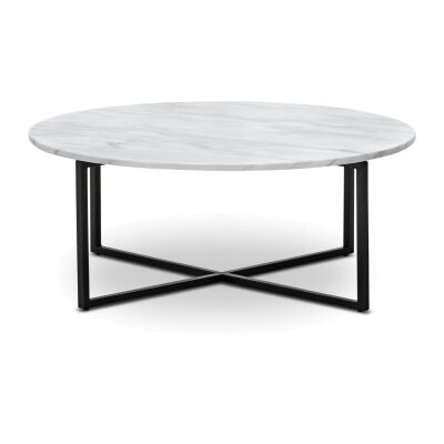 Ellie Cultured Marble & Stainless Steel Round Coffee Table, 86cm, White / Black