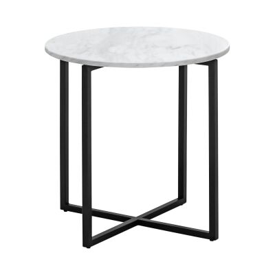 Ellie Cultured Marble & Stainless Steel Round Side Table, White / Black