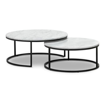 Khloe 2 Piece Cultured Marble & Stainless Steel Round Nesting Coffee Table Set, 95cm