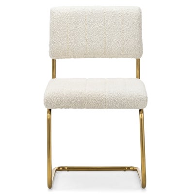 Myah Boucle Fabric Cantilever Dining Chair, Set of 2, Cream / Gold