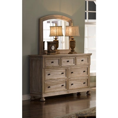 Alvis Solid Pine Timber 7 Drawer Dressing Table with Mirror
