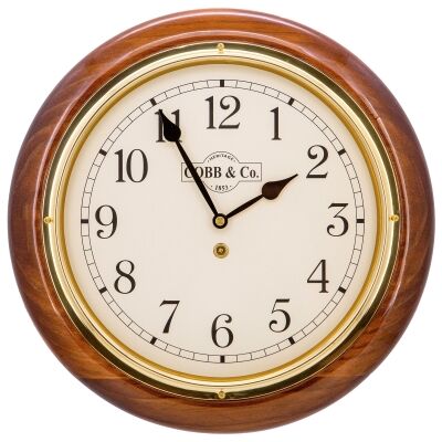 Cobb & Co. Railway Wall Clock, Arabic Numerals, Medium, Gloss Oak / Brass