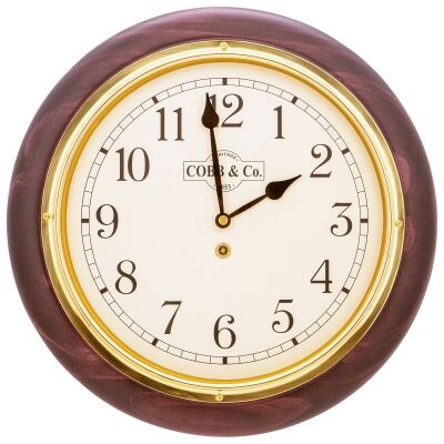 Cobb & Co. Railway Wall Clock, Arabic Numerals, Medium, Satin Mahogany / Brass