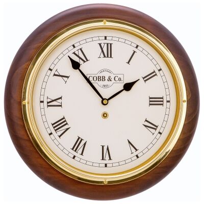 Cobb & Co. Railway Wall Clock, Roman Numerals, Medium, Satin Walnut / Brass