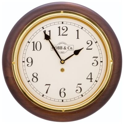 Cobb & Co. Railway Wall Clock, Arabic Numerals, Medium, Satin Walnut / Brass