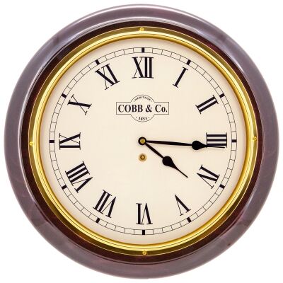 Cobb & Co. Railway Wall Clock, Roman Numerals, Large, Gloss Mahogany / Brass